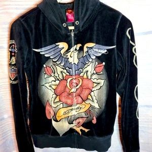 Vintage Velour Bling Ed Hardy Zip Hoodie